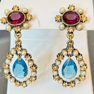 Sweet Romance Gold and Blue Vintage Earrings